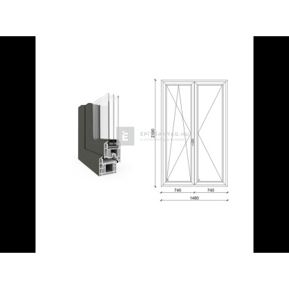 150x240 cm, nyíló/bukó-nyíló, váltószárnyas, balos, antracit/fehér, háromrétegű üvegezésű EkoSun 70 CL műanyag erkélyajtó