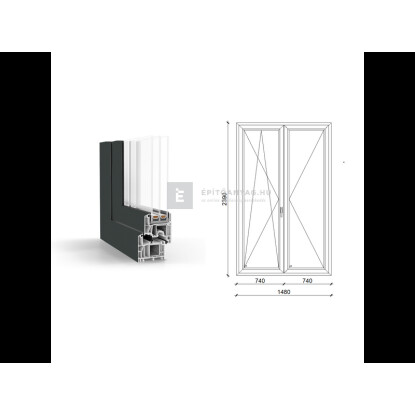 150x240 cm, nyíló/bukó-nyíló, váltószárnyas, balos, antracit/fehér, háromrétegű üvegezésű GreenEvolution 76 B műanyag erkélyajtó