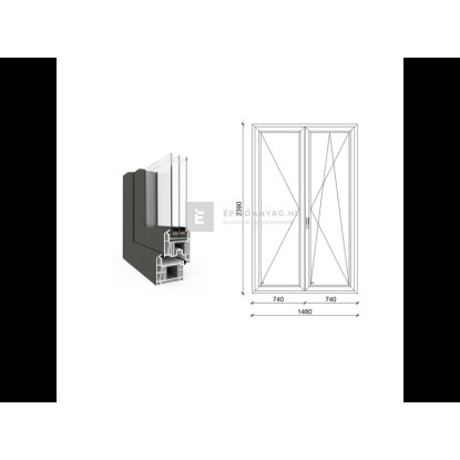 150x240 cm, nyíló/bukó-nyíló, váltószárnyas, jobbos, antracit/fehér, háromrétegű üvegezésű EkoSun 70 CL műanyag erkélyajtó