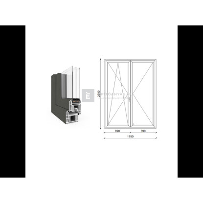 180x240 cm, nyíló/bukó-nyíló, váltószárnyas, balos, antracit/fehér, háromrétegű üvegezésű EkoSun 70 CL műanyag erkélyajtó