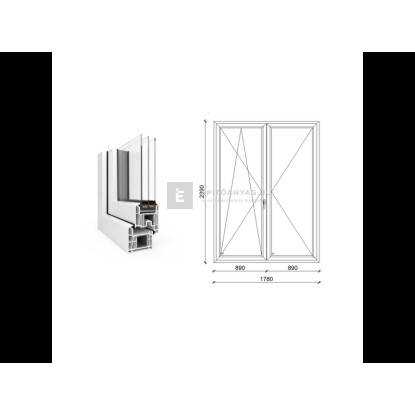 180x240 cm, nyíló/bukó-nyíló, váltószárnyas, balos, fehér, háromrétegű üvegezésű EkoSun 70 CL műanyag erkélyajtó