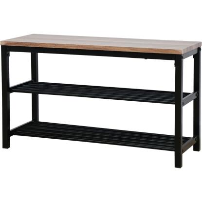 2 szintes 80x51x30cm cipőtartós fa mintás fekete ülőpad