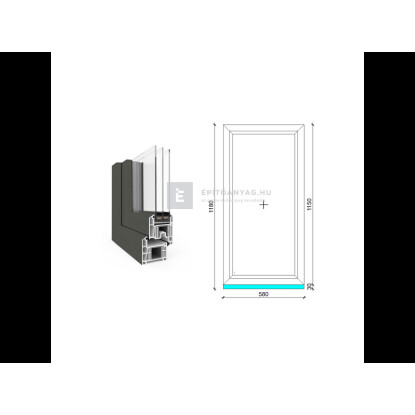 60x120 cm, fix, antracit/fehér, háromrétegű üvegezésű EkoSun 70 CL műanyag ablak