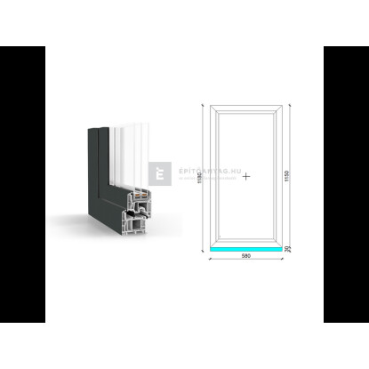 60x120 cm, fix, antracit/fehér, háromrétegű üvegezésű GreenEvolution 76 B műanyag ablak