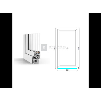 60x120 cm, fix, fehér, háromrétegű üvegezésű GreenEvolution 76 B műanyag ablak