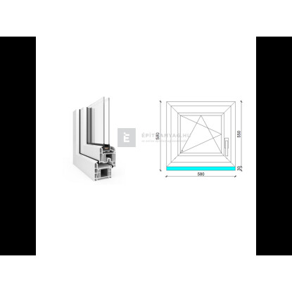 60x60 cm, bukó-nyíló, balos, fehér, kétrétegű üvegezésű EkoSun 70 CL műanyag ablak