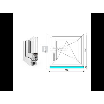60x60 cm, bukó-nyíló, jobbos, fehér, háromrétegű üvegezésű EkoSun 70 CL műanyag ablak
