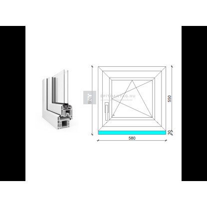 60x60 cm, bukó-nyíló, jobbos, fehér, kétrétegű üvegezésű EkoSun 70 CL műanyag ablak