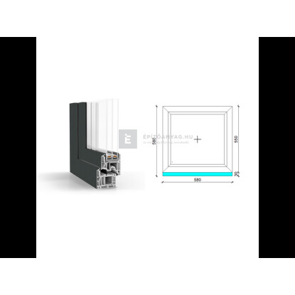 60x60 cm, fix, antracit/fehér, háromrétegű üvegezésű GreenEvolution 76 B műanyag ablak