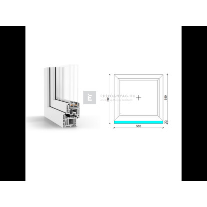 60x60 cm, fix, fehér, háromrétegű üvegezésű GreenEvolution 76 B műanyag ablak