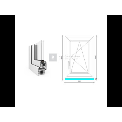 60x90 cm, bukó-nyíló, jobbos, fehér, kétrétegű üvegezésű EkoSun 70 CL műanyag ablak