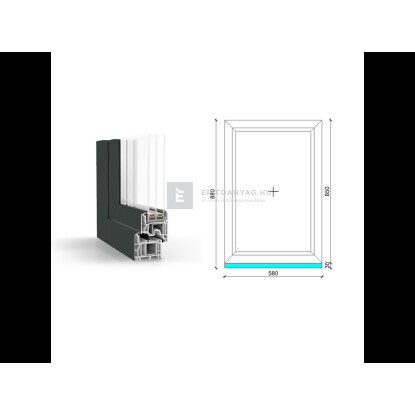 60x90 cm, fix, antracit/fehér, háromrétegű üvegezésű GreenEvolution 76 B műanyag ablak