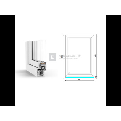 60x90 cm, fix, fehér, háromrétegű üvegezésű GreenEvolution 76 B műanyag ablak