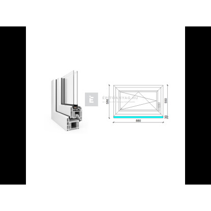90x60 cm, bukó-nyíló, balos, fehér, kétrétegű üvegezésű EkoSun 70 CL műanyag ablak