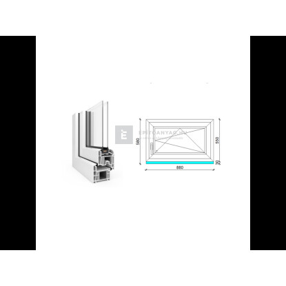 90x60 cm, bukó-nyíló, jobbos, fehér, kétrétegű üvegezésű EkoSun 70 CL műanyag ablak