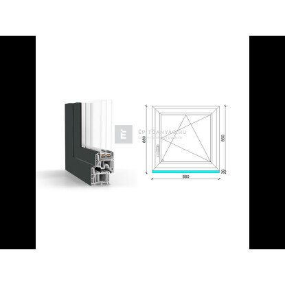90x90 cm, bukó-nyíló, jobbos, antracit/fehér, háromrétegű üvegezésű GreenEvolution 76 B műanyag ablak