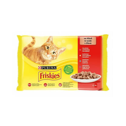 Állateledel alutasakos PURINA Friskies macskáknak csirke-marha-bárány-kacsa 4x85 g
