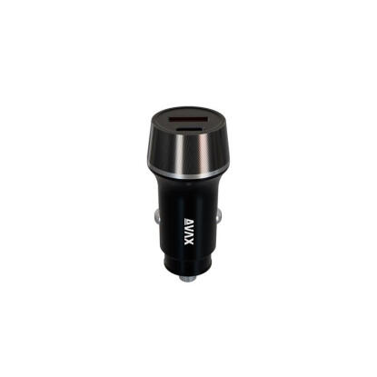Autós töltő, USB-C, USB-A, AVAX "CC340B", fekete