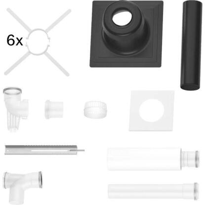 Bosch 80 alapszett (légberesztő idom, 0,5m cső, könyök, talpas könyök, kürtő fedél, kivezető cső) (7738112558)