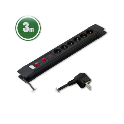 Delight Túlfeszültségvédő Kapcsolóval 6DIN 3m Black