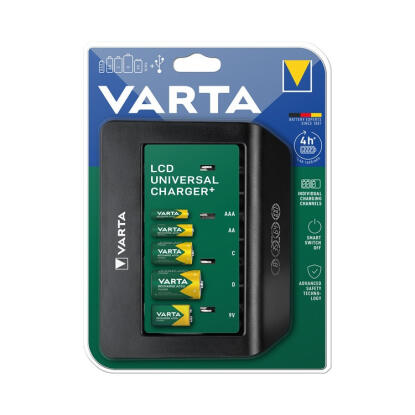 Elemtöltő, univerzális AA/AAA/C/D/9V, LCD kijelző, VARTA "Universal"