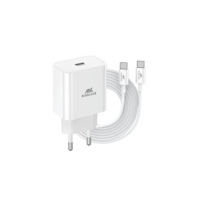 Hálózati töltő, 20W, USB-C, USB-C, USB-C/USB-C töltőkábel, RIVACASE "PS4101", fehér