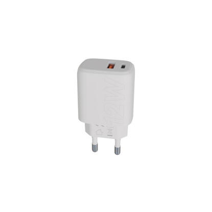 Hálózati töltő, USB-A + USB-C, 12W, AVAX "CH312W Speedy", fehér