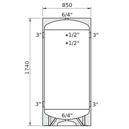 Heizer ACR-8 puffertároló szigeteléssel, glikolos vízre (-10°C +60°C), hőcserélő nélkül, 800l (ACR8)