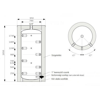 Heizer PUS-1000 puffertároló szigeteléssel, hőcserélő nélkül (70-100600)