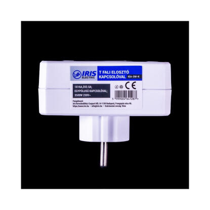 IRIS Electric IEA-3W-K fali elosztó kapcsolóval, 3 aljzat 1 földelt+2 földeletlen) 1X16A,2X2.5A