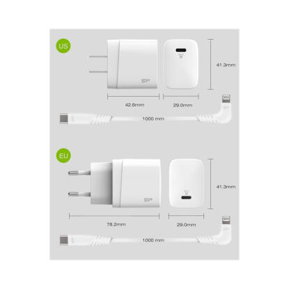 Silicon Power Charger QM10 Quick Charge 18W USB Type-C + cable USB-Lightning White