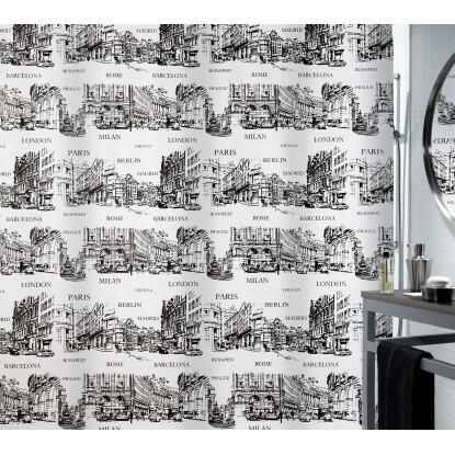 Spirella Places textil zuhanyfüggöny, fekete, 180 cm x 200 cm