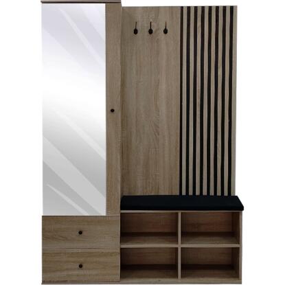bahama előszobaszekrény 128,5x30x195cm fehér tölgy/fekete